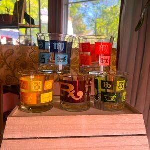 Vintage Mid Century Modern Glassware Rx Prescription Pharmacy Cocktail Glasses